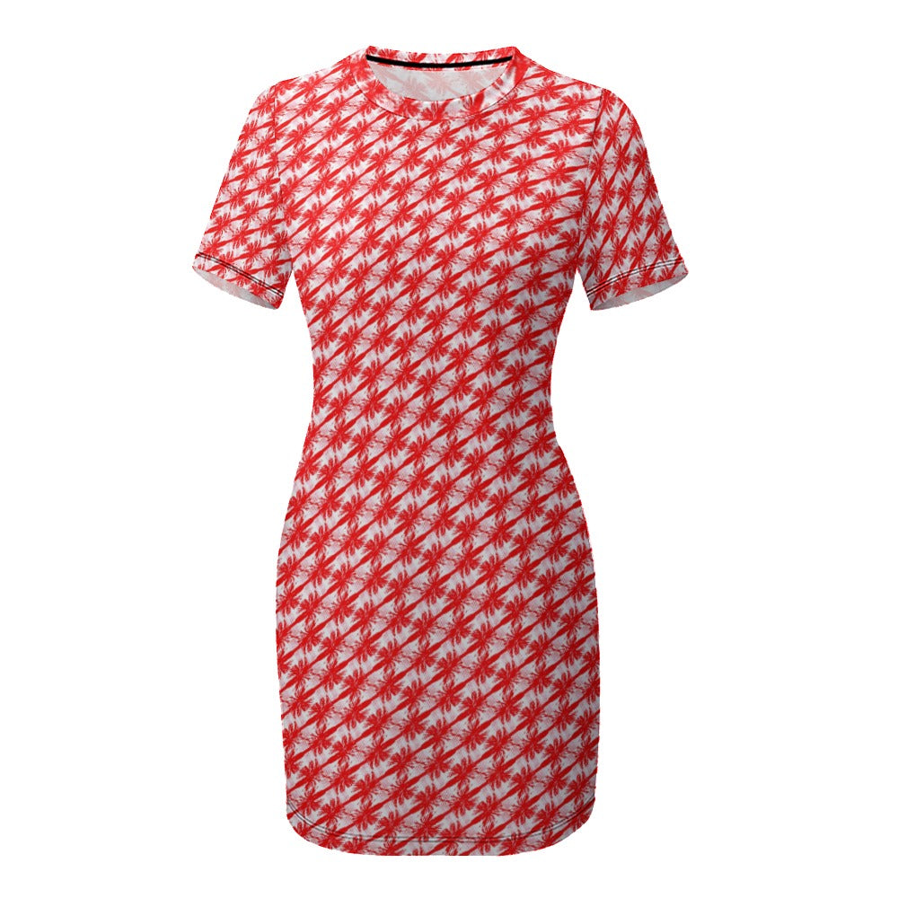 Red Palms | Womens Short Sleeve Dress | Artist Design - Art Meets Apparel