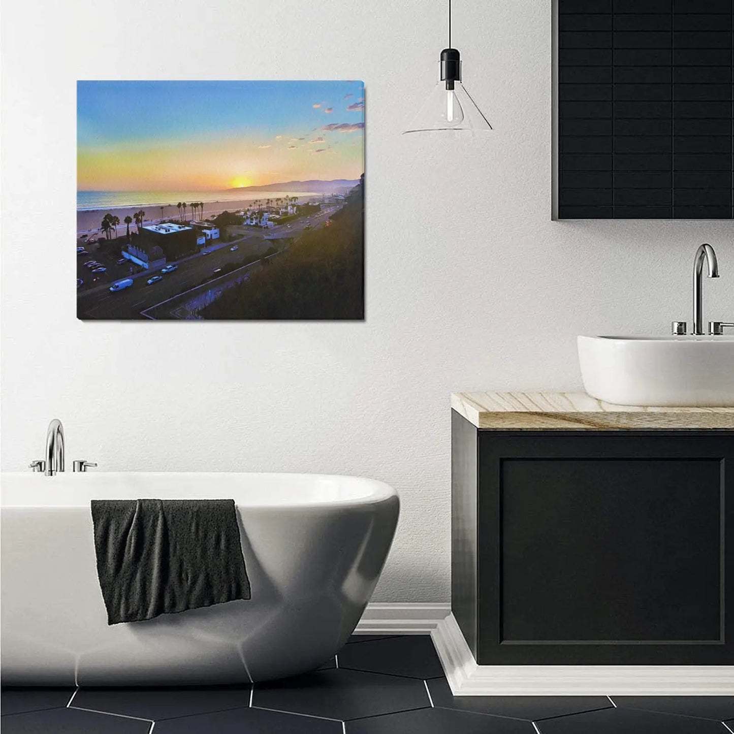 Down the Coast and Into the Sunset | Santa Monica Artist | Frame Canvas Print 24"x20" Made in the USA - Art Meets Apparel