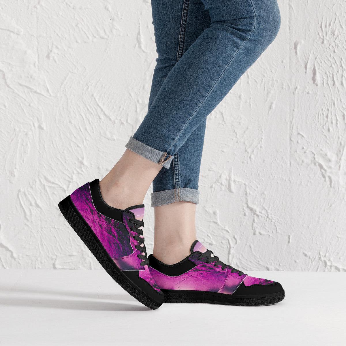 Purple Hazin | Black Sole Low-Top Leather Sneakers | LMNE Original