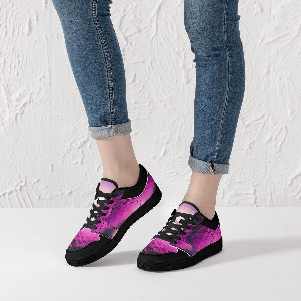 Purple Hazin | Black Sole Low-Top Leather Sneakers | LMNE Original