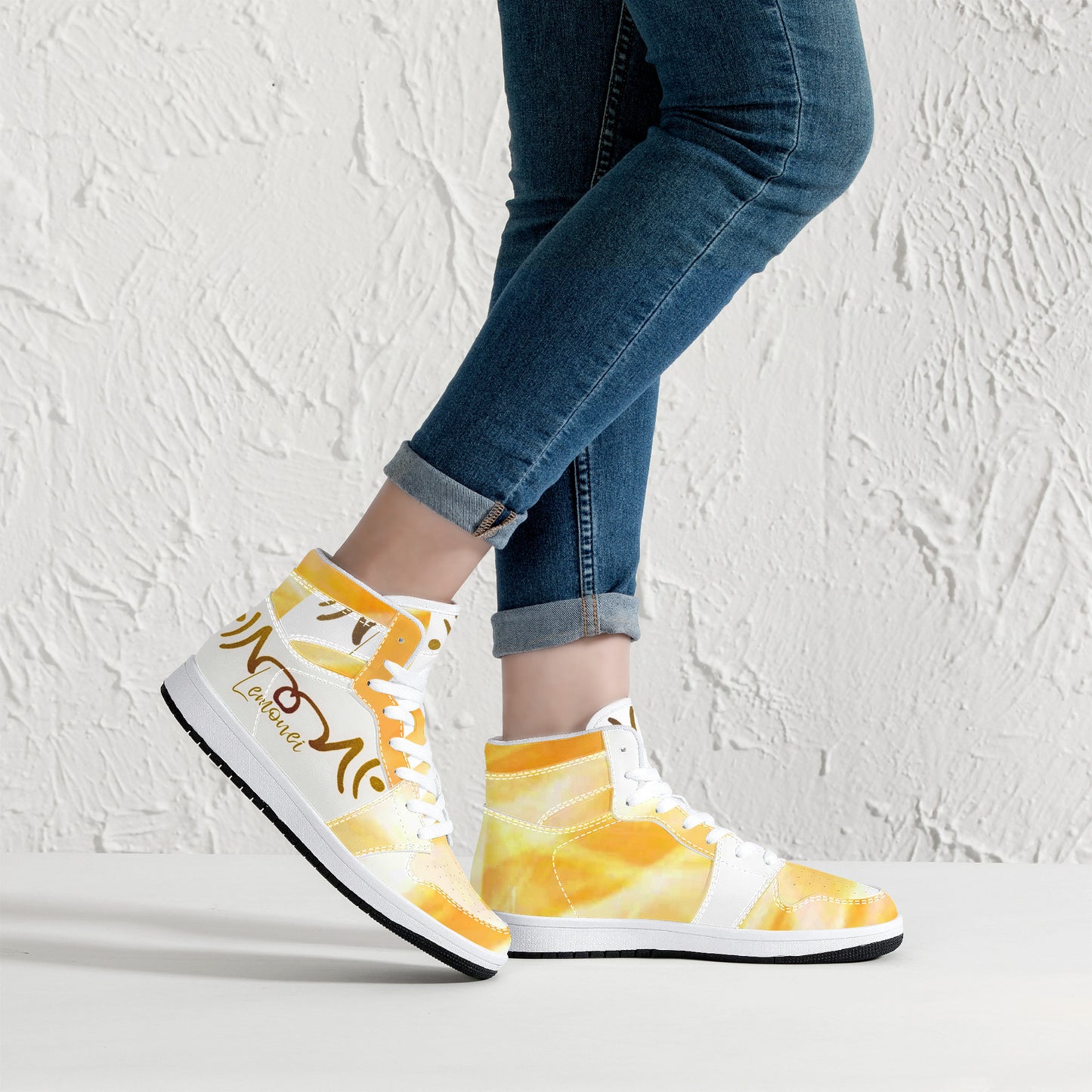Original Logo LMNE | High-Top Eco Leather Sneakers - White