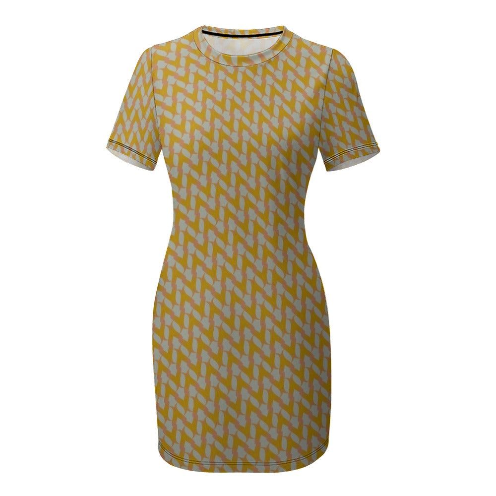 Golden Piece | Women's Crew Neck Short Sleeve Dress | LMNE Collection - Art Meets Apparel