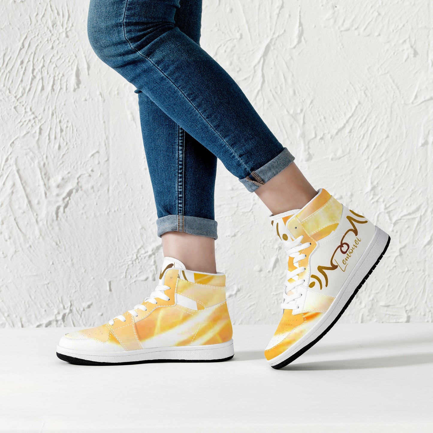 Original Logo LMNE | High-Top Eco Leather Sneakers - White