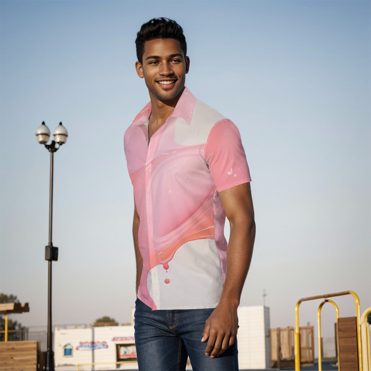 Pink Drip | Men's Button Short Sleeve Shirt | Artist Design