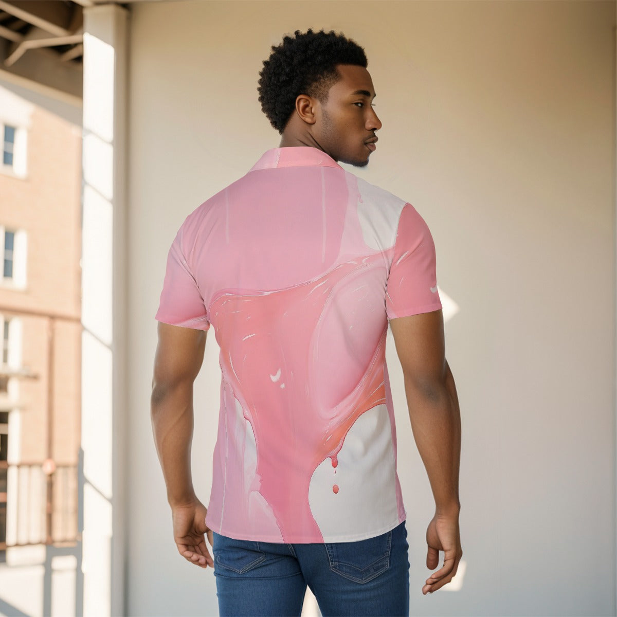Pink Drip | Men's Button Short Sleeve Shirt | Artist Design