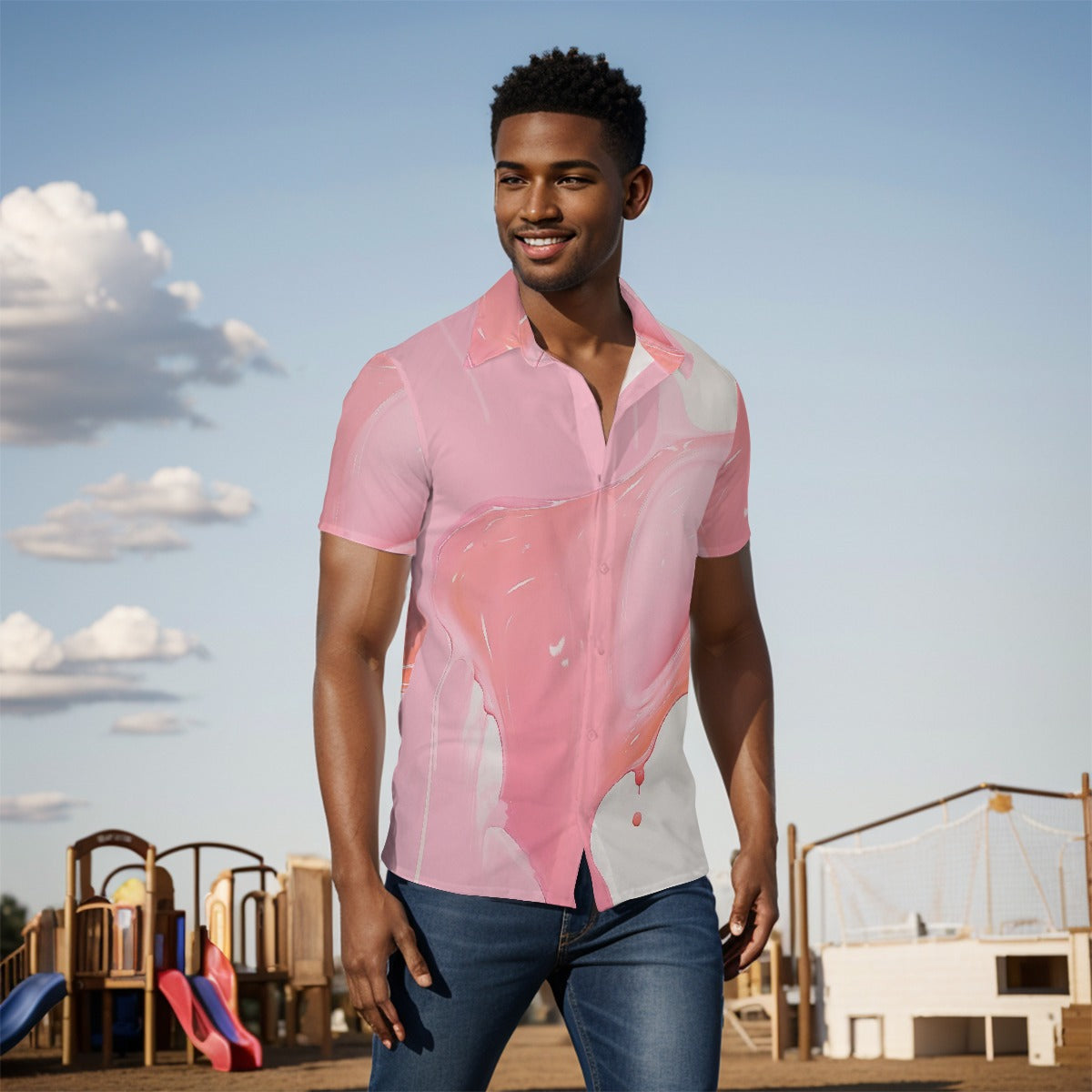 Pink Drip | Men's Button Short Sleeve Shirt | Artist Design
