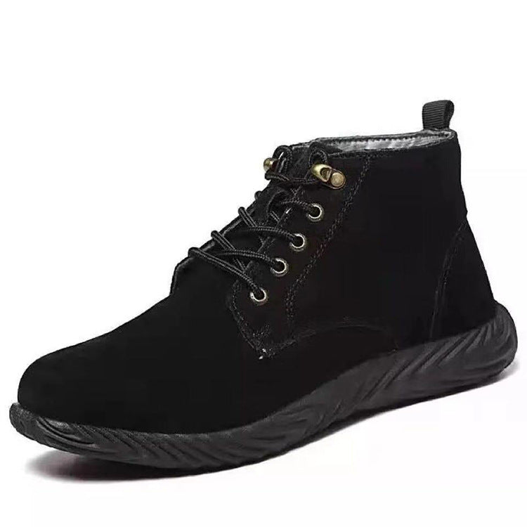 Stylish Plain Men's Steel Toe Cap Anti-Smash Anti-Piercing Wear-Resistant Non-Slip Work Plus Velvet Cold-Proof Shoes Art Meets Apparel
