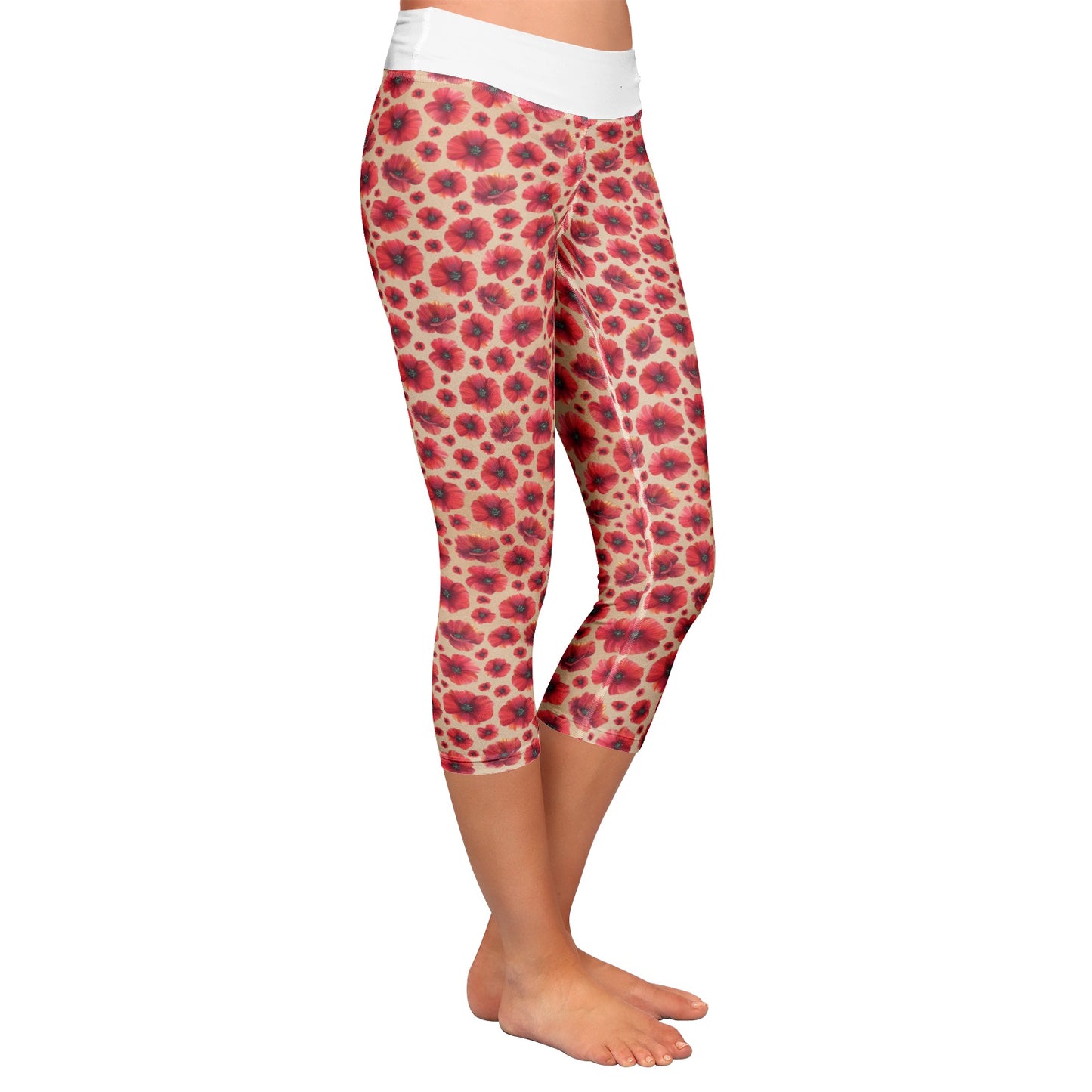 Red Poppy | Women 's All-Over Print Yoga Capri Leggings | LMNE Womens Collection