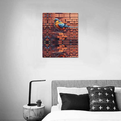 Bird and A Brick | Framed Canvas Print 16"x20" Artwork | Limited Edition Art | (Made in USA)