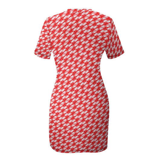 Red Palms | Womens Short Sleeve Dress | Artist Design - Art Meets Apparel