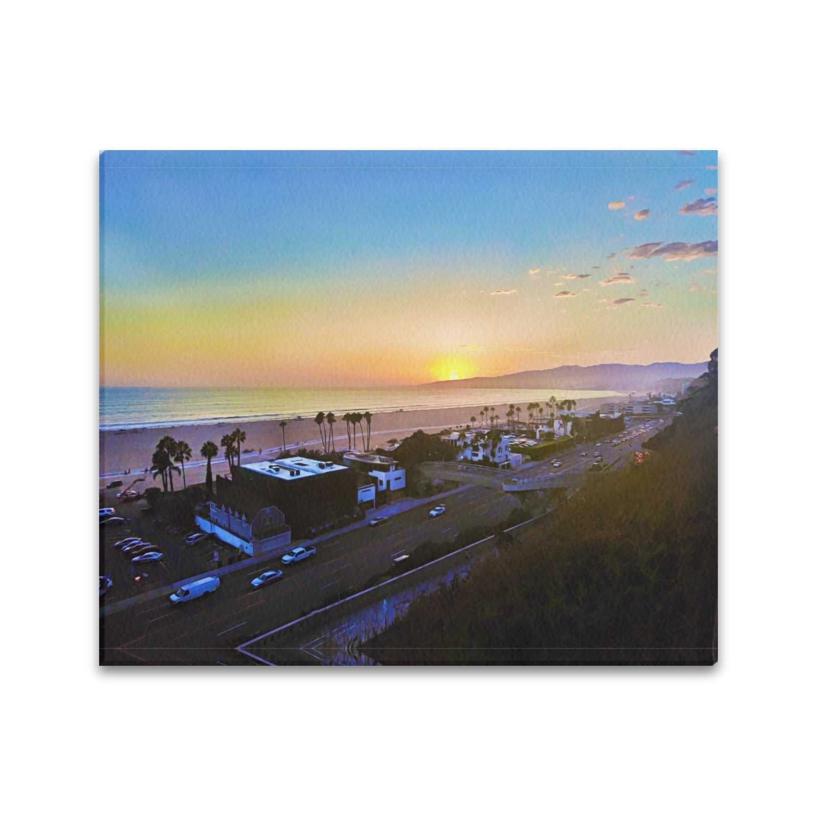 Down the Coast and Into the Sunset | Santa Monica Artist | Frame Canvas Print 24"x20" Made in the USA - Art Meets Apparel