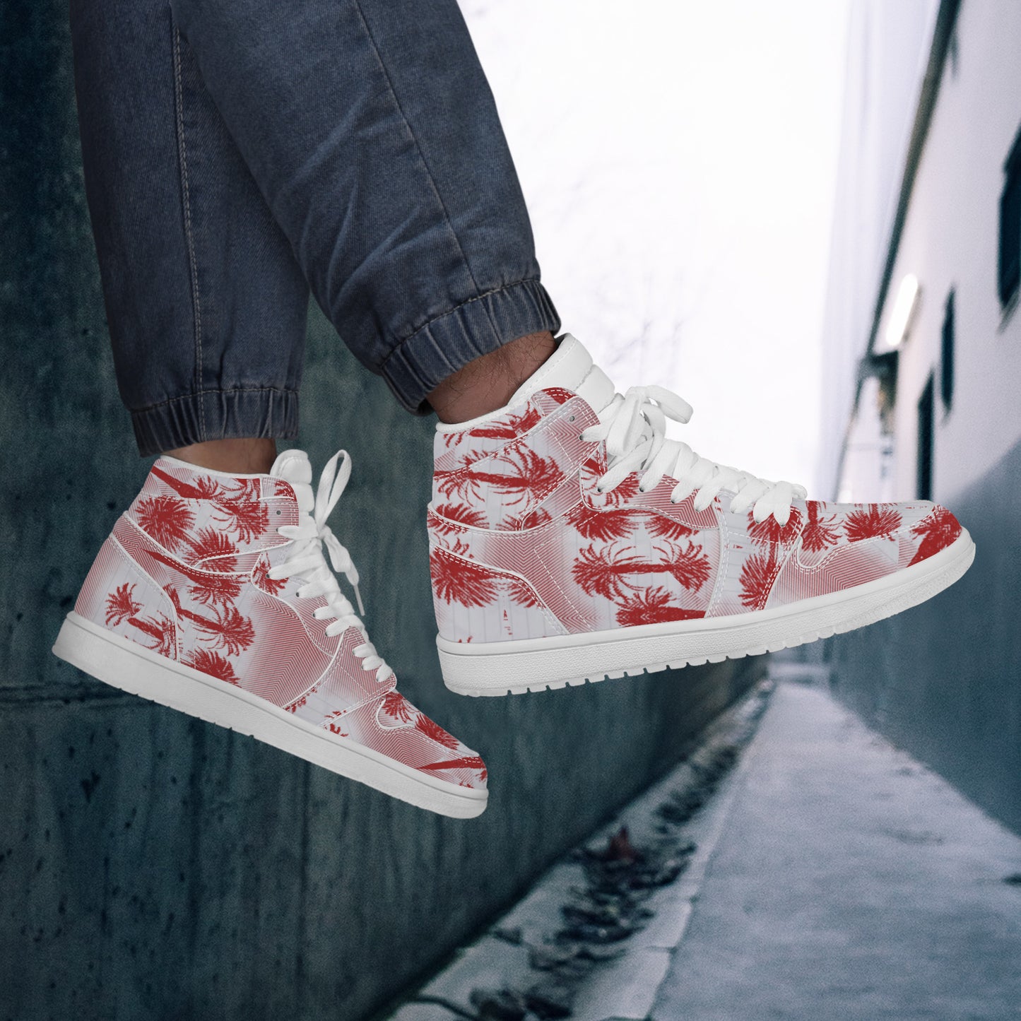 High Top | Cali Red Palms #1 | Men's Sneaker - Art Meets Apparel