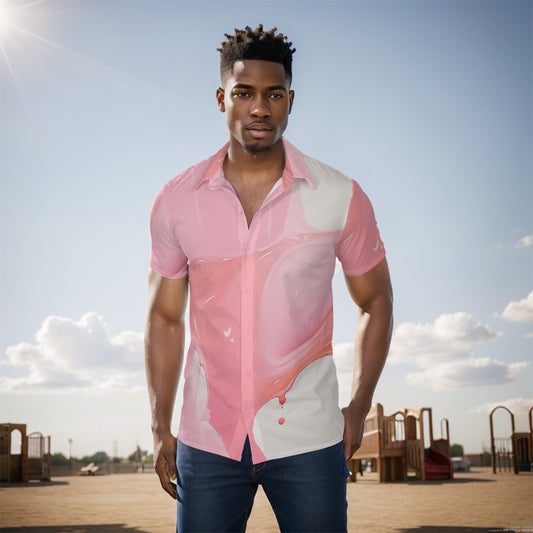 Pink Drip | Men's Button Short Sleeve Shirt | Artist Design