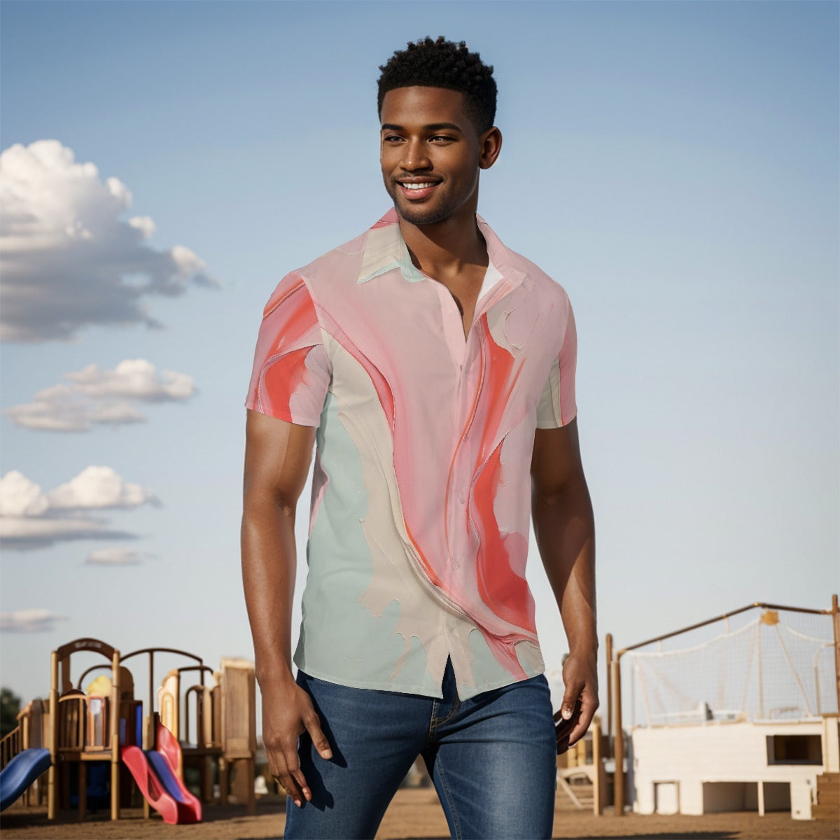 Pastel #1 | Mens Button Up Short Sleeve Shirt | Artist Design