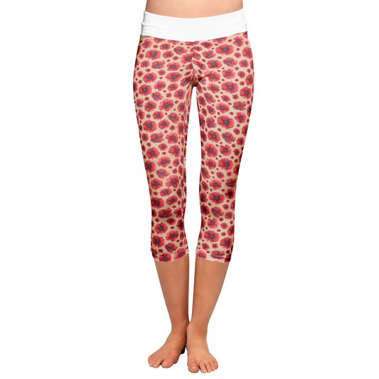 Red Poppy | Women 's All-Over Print Yoga Capri Leggings | LMNE Womens Collection