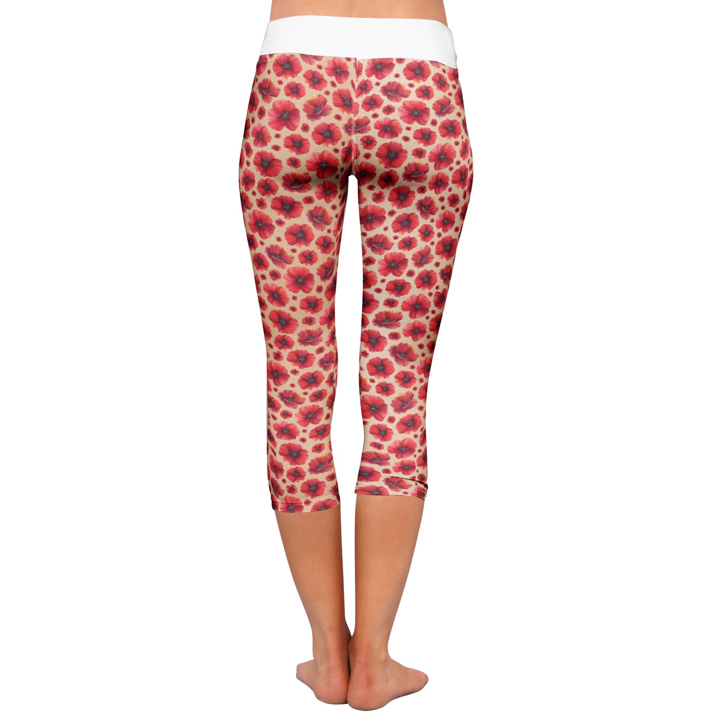 Red Poppy | Women 's All-Over Print Yoga Capri Leggings | LMNE Womens Collection