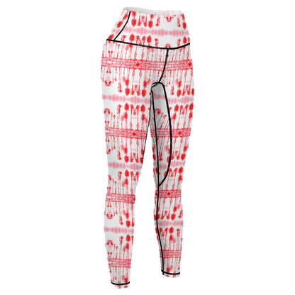 Santa Monica Red Palmtree Women's Comfort Sports Yoga Pants Art Meets Apparel