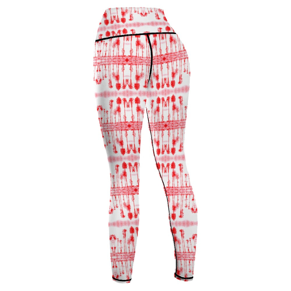 Santa Monica Red Palmtree Women's Comfort Sports Yoga Pants Art Meets Apparel